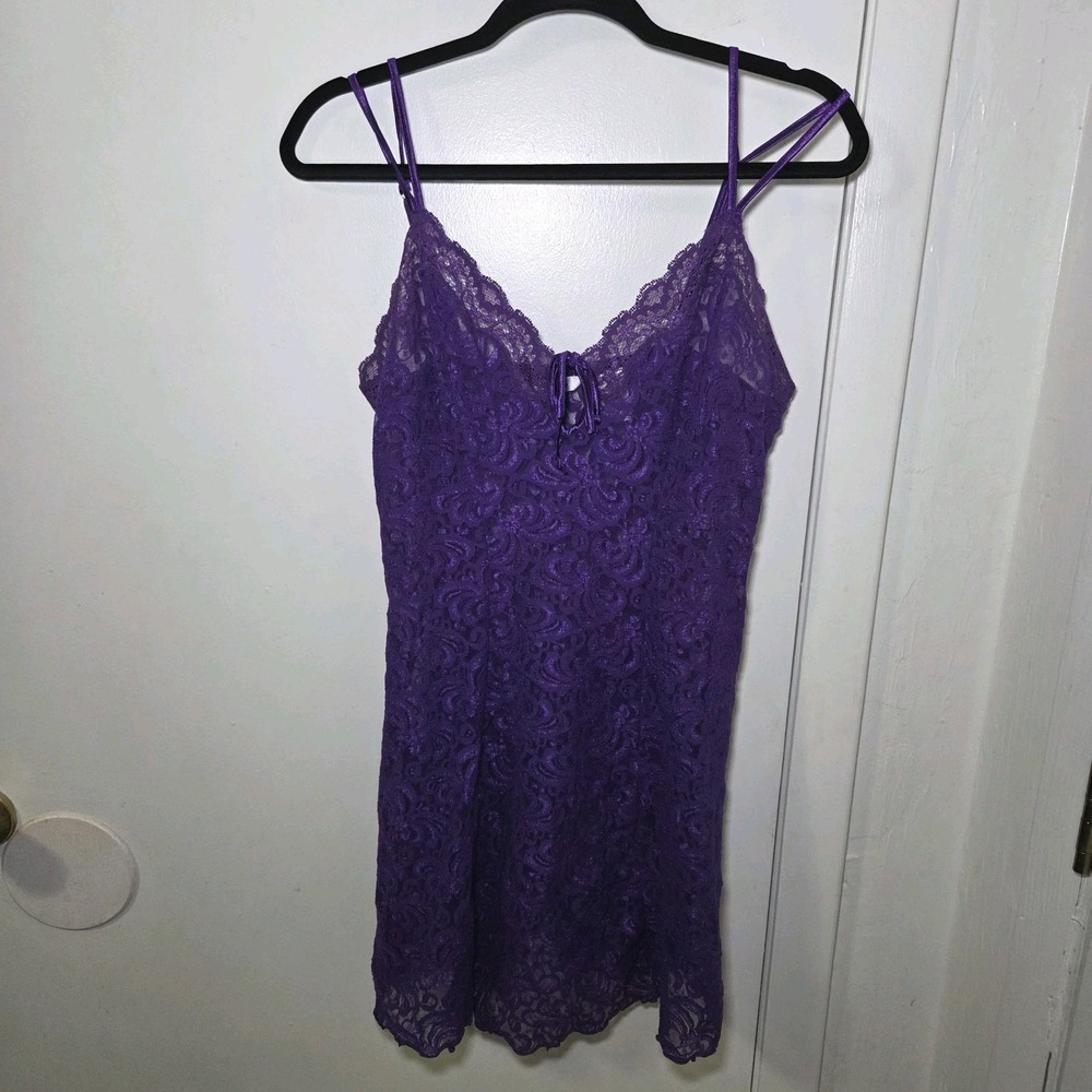 Delicates Purple Sheer Lace Chemise Slip Dress M‎ Floral Y2K Romantic